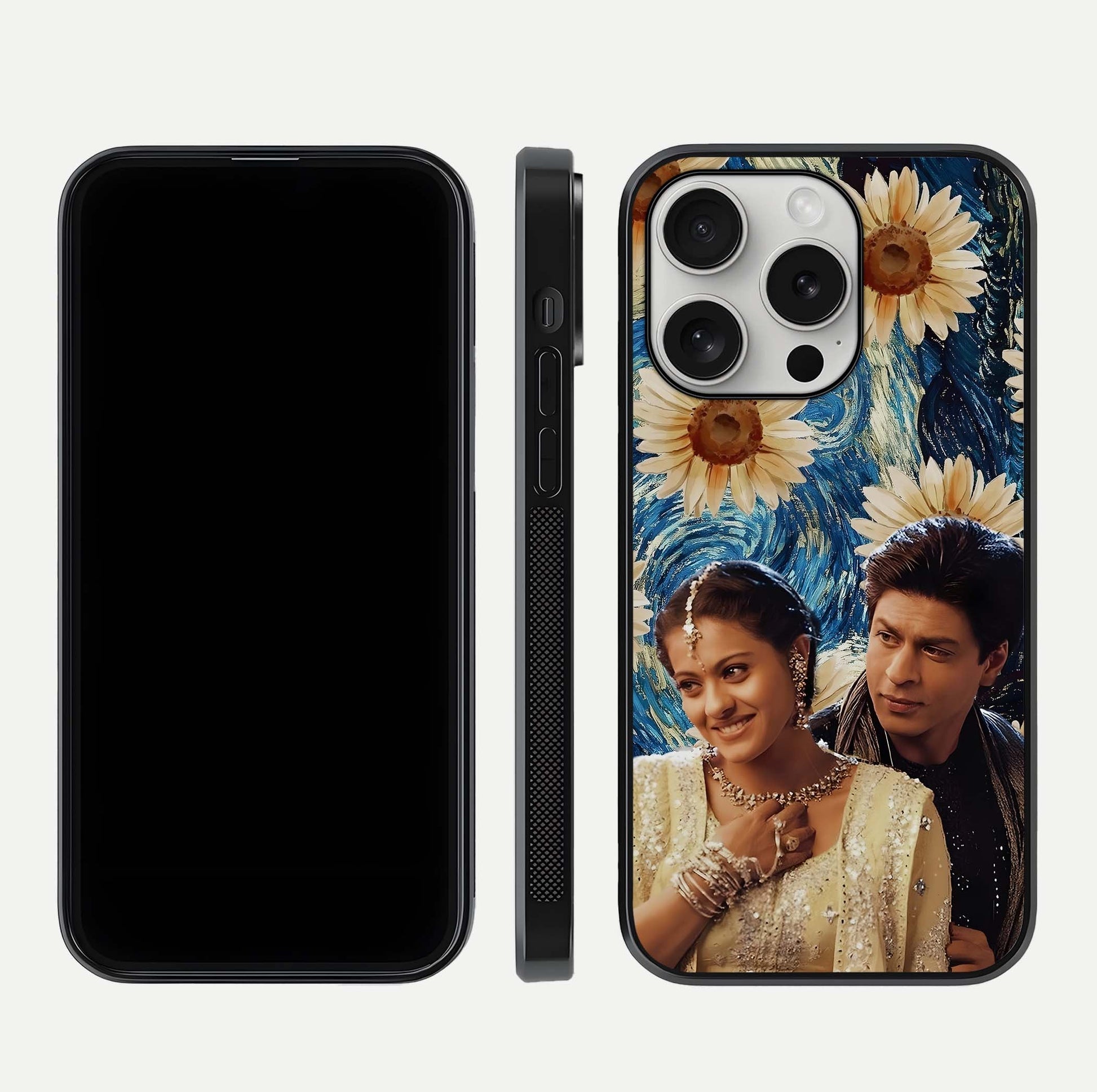 Eternal Love Story Glass Case for iPhone 16 Pro dual-view layout displaying soft hues and smooth glass
