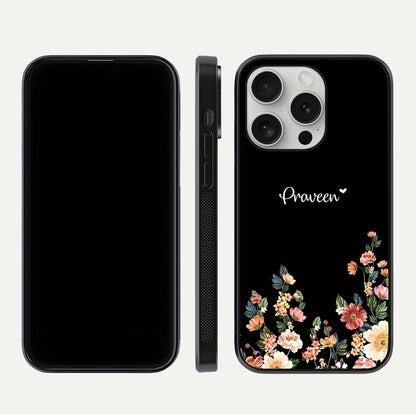 Floral Design Personalized Custom Name Glass Case for iPhone 16 Pro dual-view layout displaying artistic tones and curved finish
