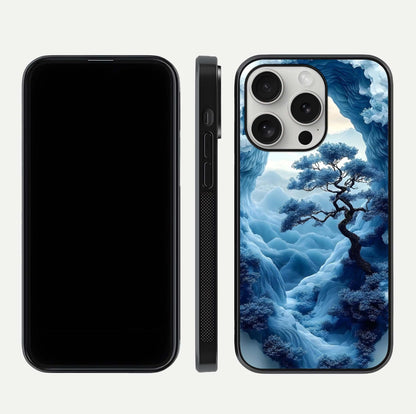 Frozen Serenity Gate Glass Case for iPhone 16 Pro dual-view layout displaying winter theme and smooth curves