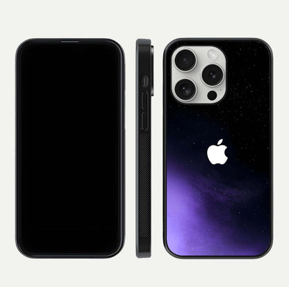 Galaxy Apple Aura Glass Case for iPhone 16 Pro front and back view layout displaying cosmic tones and premium curved glass edges