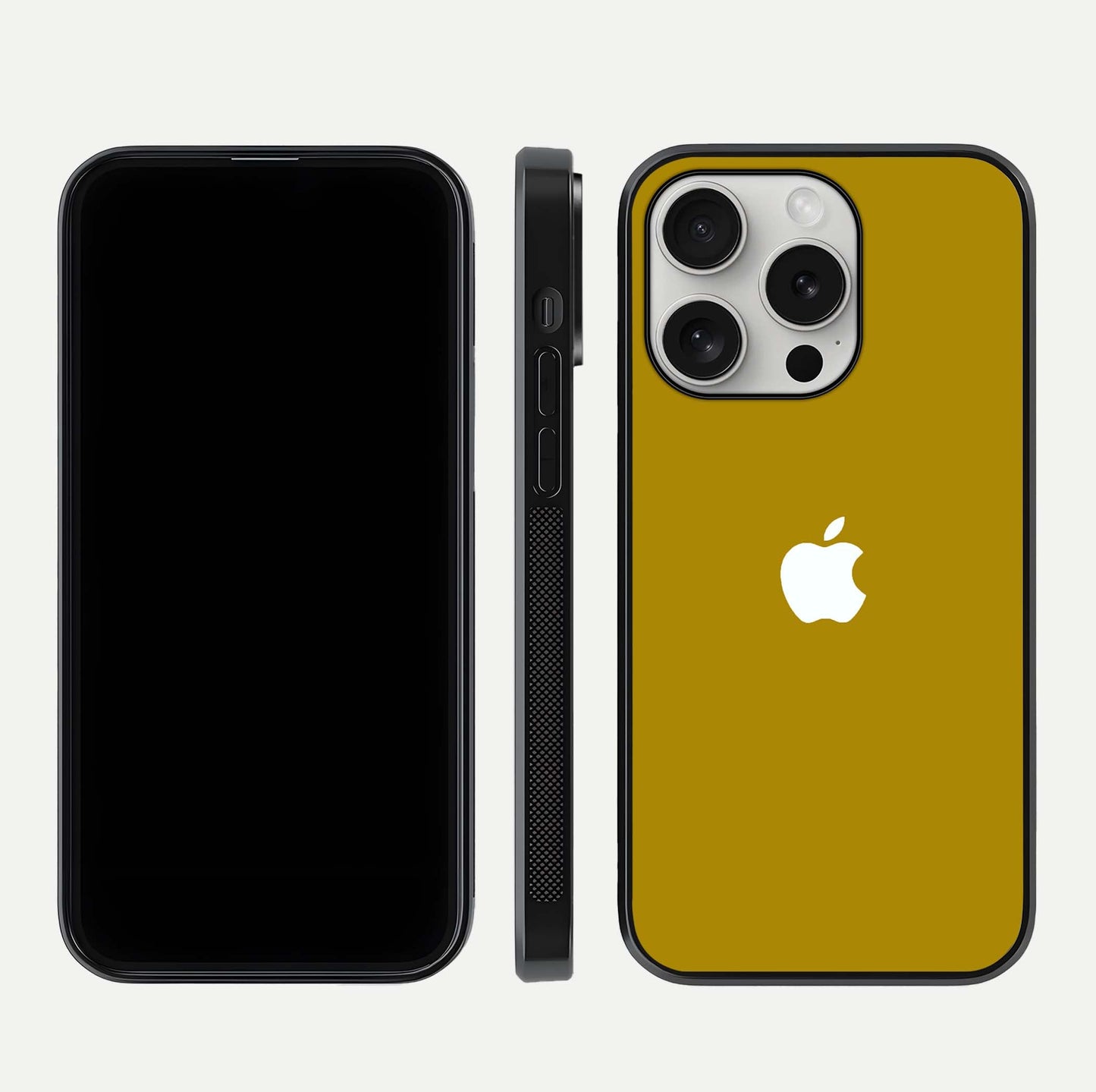 Golden Luxe Aura Glass Case for iPhone 16 Pro front and back view layout highlighting premium tone and curved glass