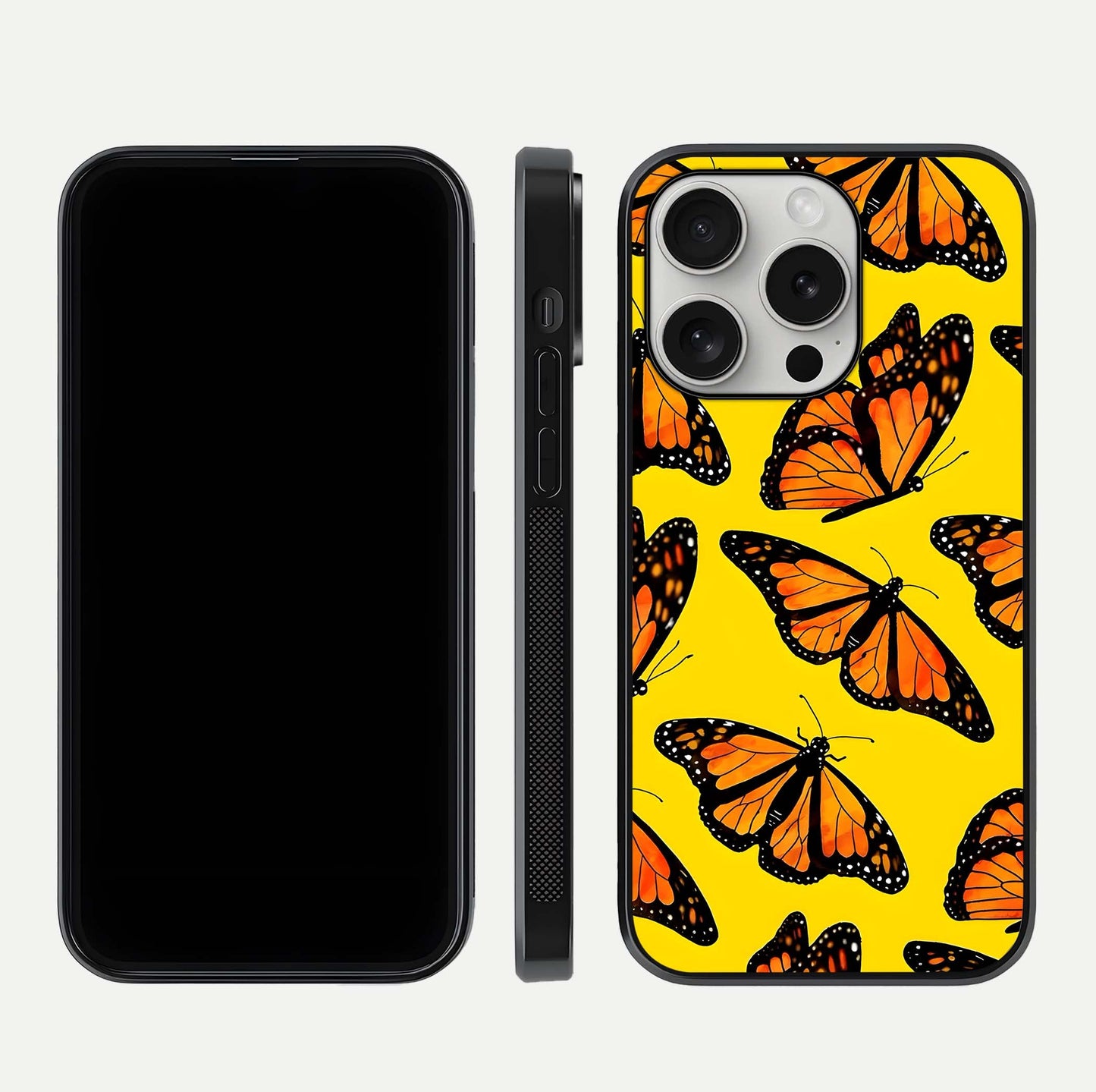 Golden Wing Flight Glass Case for iPhone 16 Pro front and back view layout highlighting graceful lines and curved glass