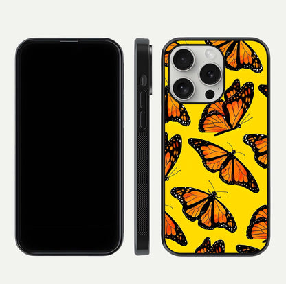 Golden Wing Flight Glass Case for iPhone 16 Pro front and back view layout highlighting graceful lines and curved glass