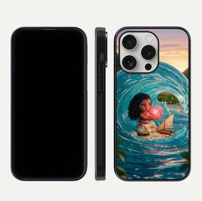 Heart of Ocean Glass Case for iPhone 16 Pro front and back view layout highlighting sea-themed art and curved glass edges