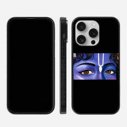Krishna Eye Glass Case for iPhone 16 Pro front and back view layout highlighting detailed spiritual motif