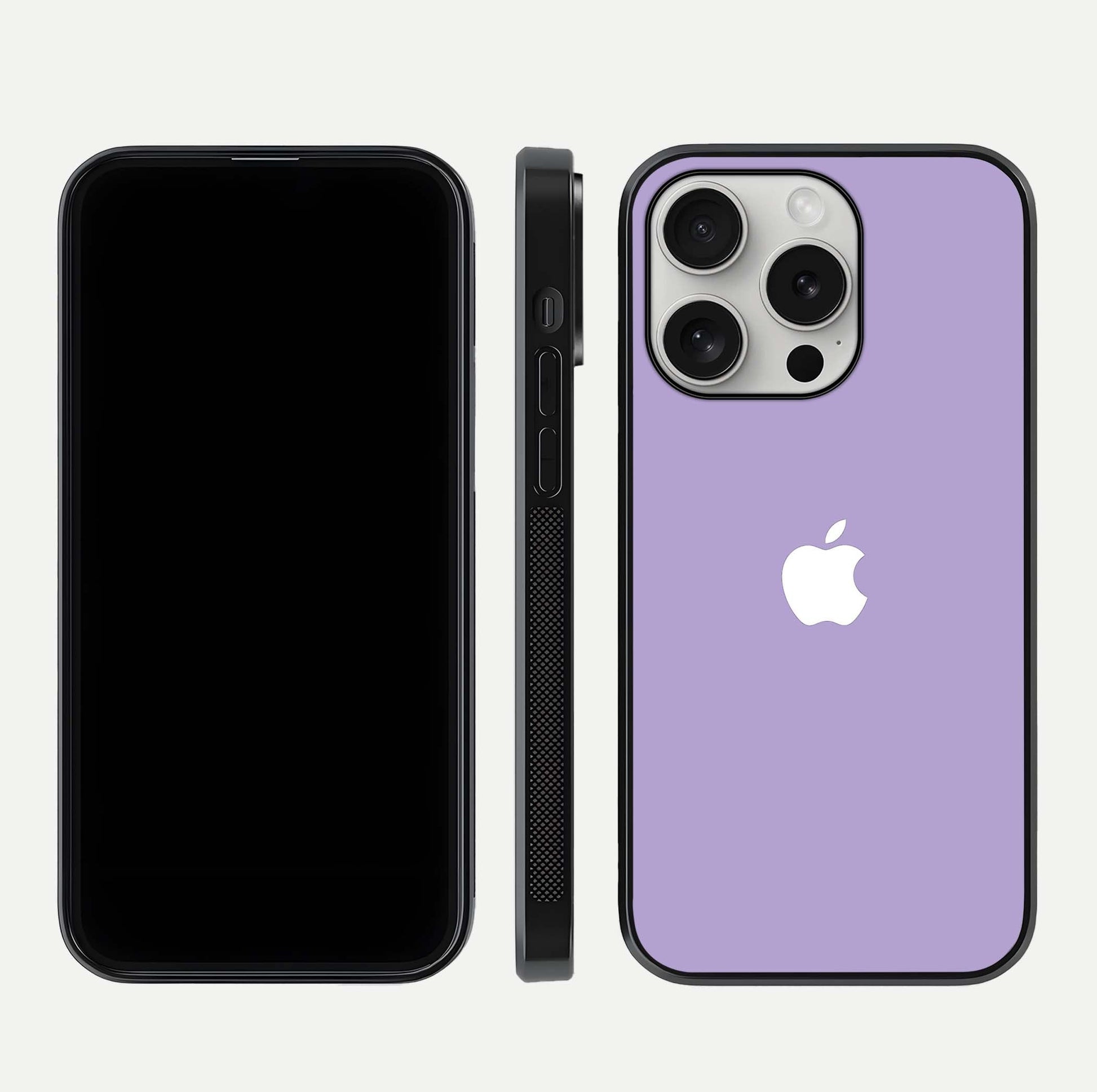 Lavender Soft Minimal Glass Case for iPhone 16 Pro front and back view layout highlighting soft hue and curved edges