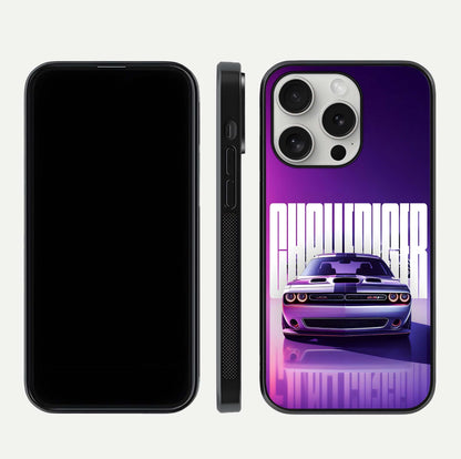 Midnight Muscle Ride Glass Case for iPhone 16 Pro front & back layout with dark automotive tones and edges