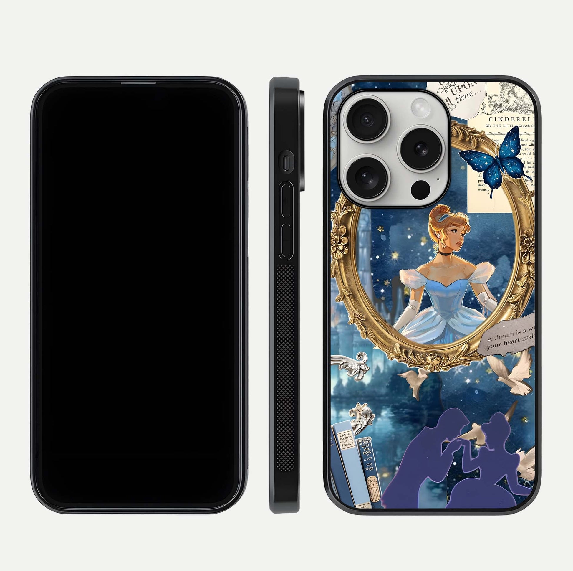 Midnight Queen Glass Case for iPhone 16 Pro front & back layout displaying regal tones and smooth edges