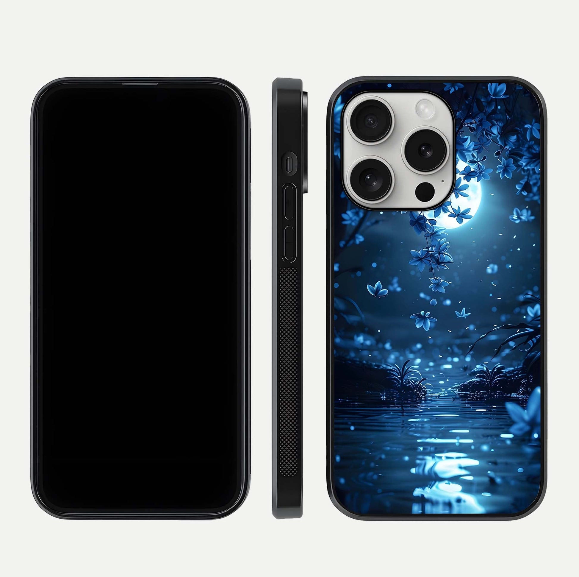Moonlight Petal Dream Glass Case for iPhone 16 Pro front & back layout highlighting soft pastel tones