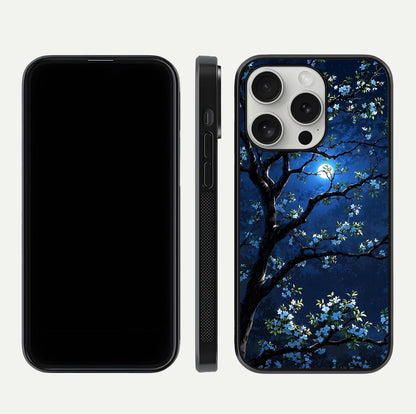 Mystic Floral Night Glass Case for iPhone 16 Pro front & back layout showing elegant floral art and smooth edges