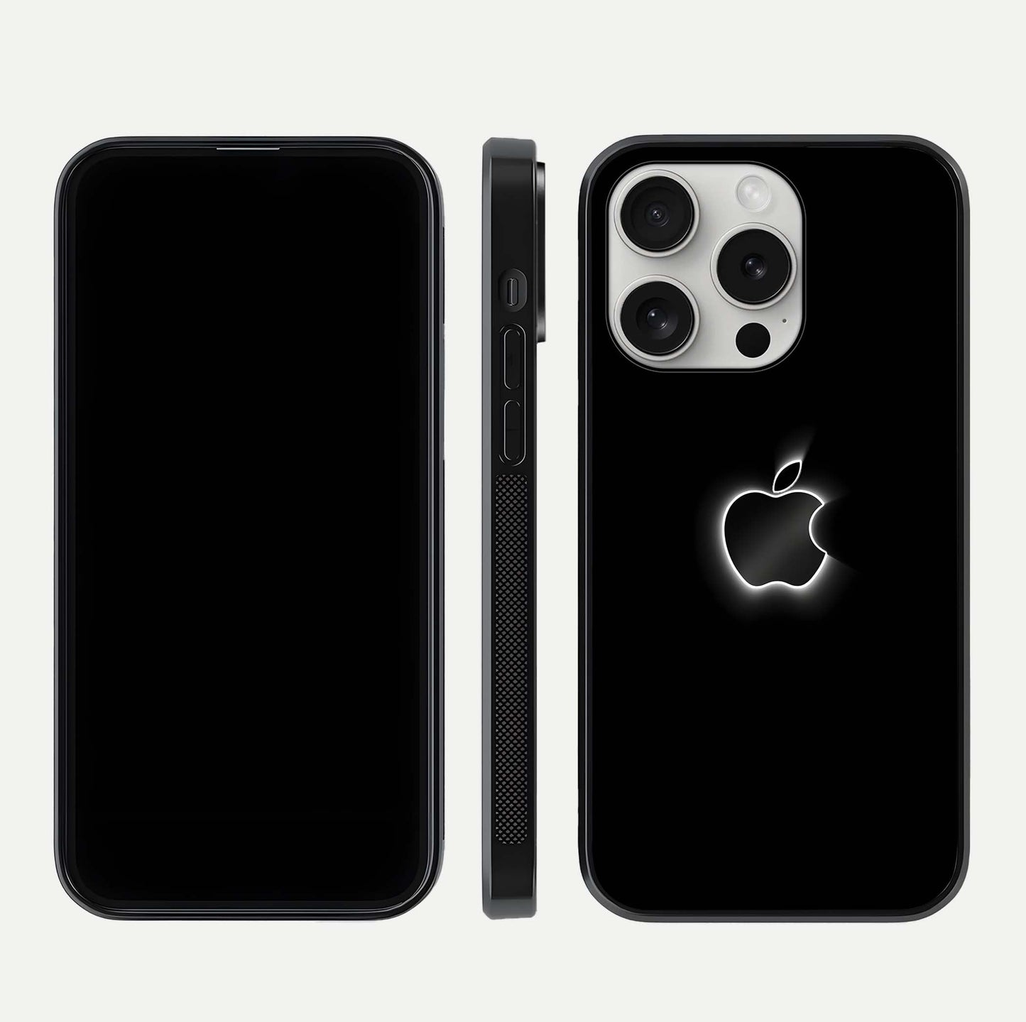 Neon Apple Glow Glass Case for iPhone 16 Pro front & back layout showing bright tones and edge curve