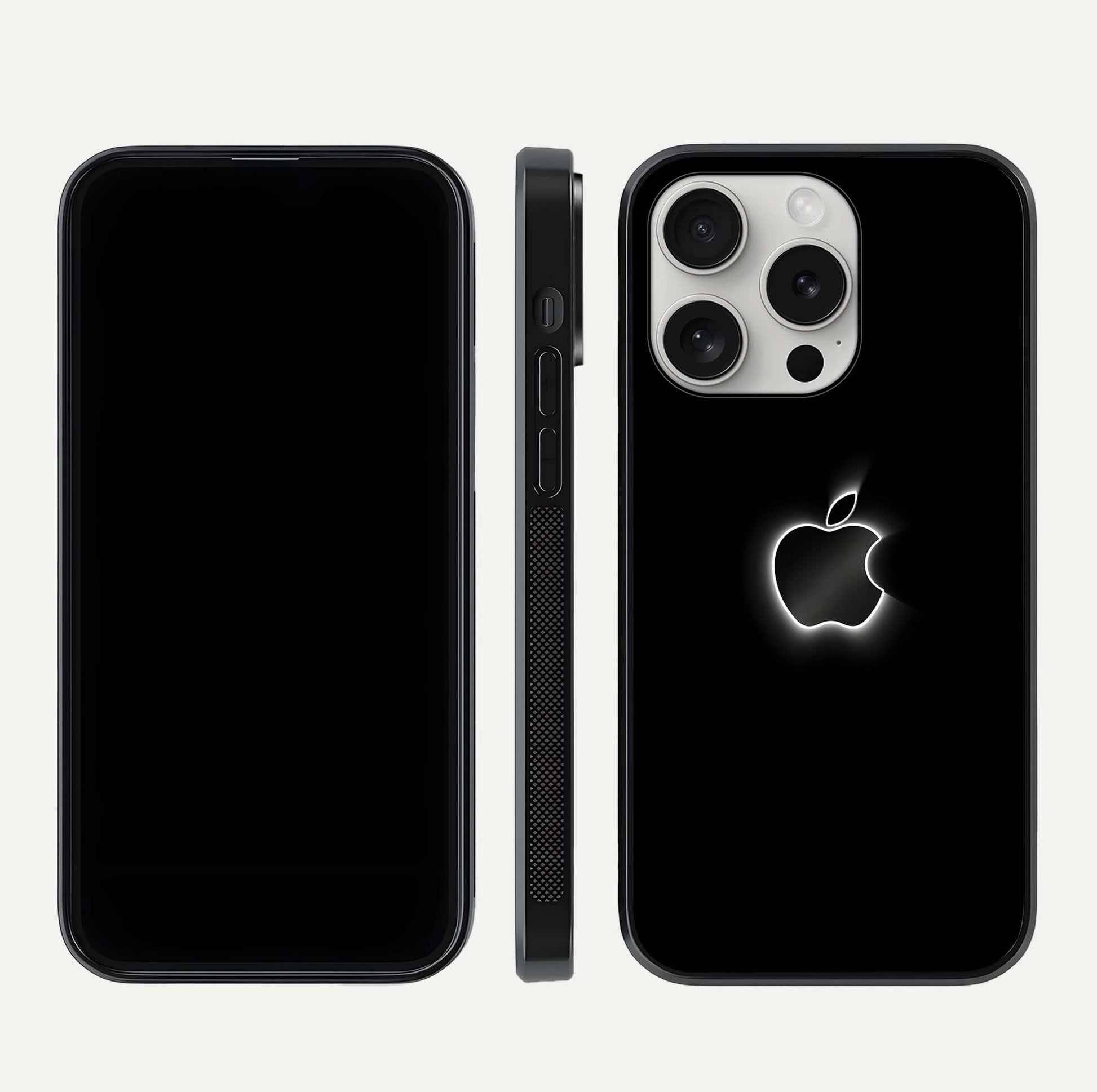 Neon Apple Glow Glass Case for iPhone 16 Pro front & back layout showing bright tones and edge curve
