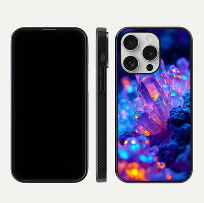 Neon Aura Shards Glass Case for iPhone 16 Pro front & back layout showing vivid tones and edge finish