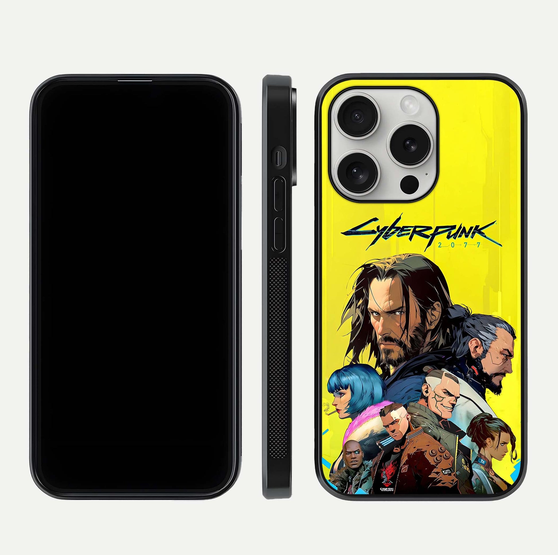 Neon Rebel Genesis Glass Case for iPhone 16 Pro front & back layout highlighting futuristic theme and curves