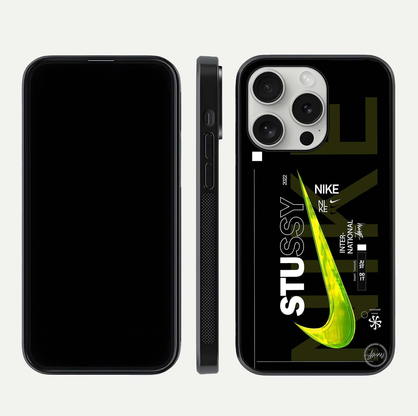Neon Street Edition Glass Case for iPhone 16 Pro front & back layout highlighting street art vibe and edges