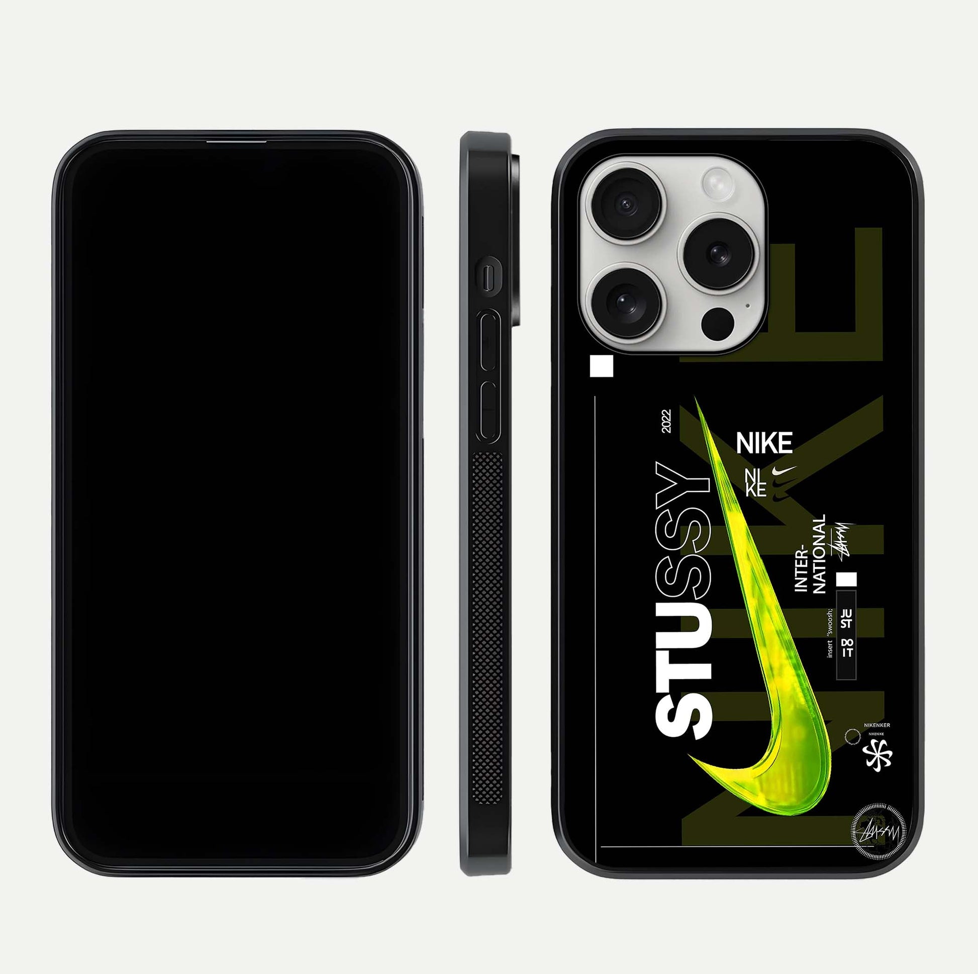 Neon Street Edition Glass Case for iPhone 16 Pro front & back layout highlighting street art vibe and edges
