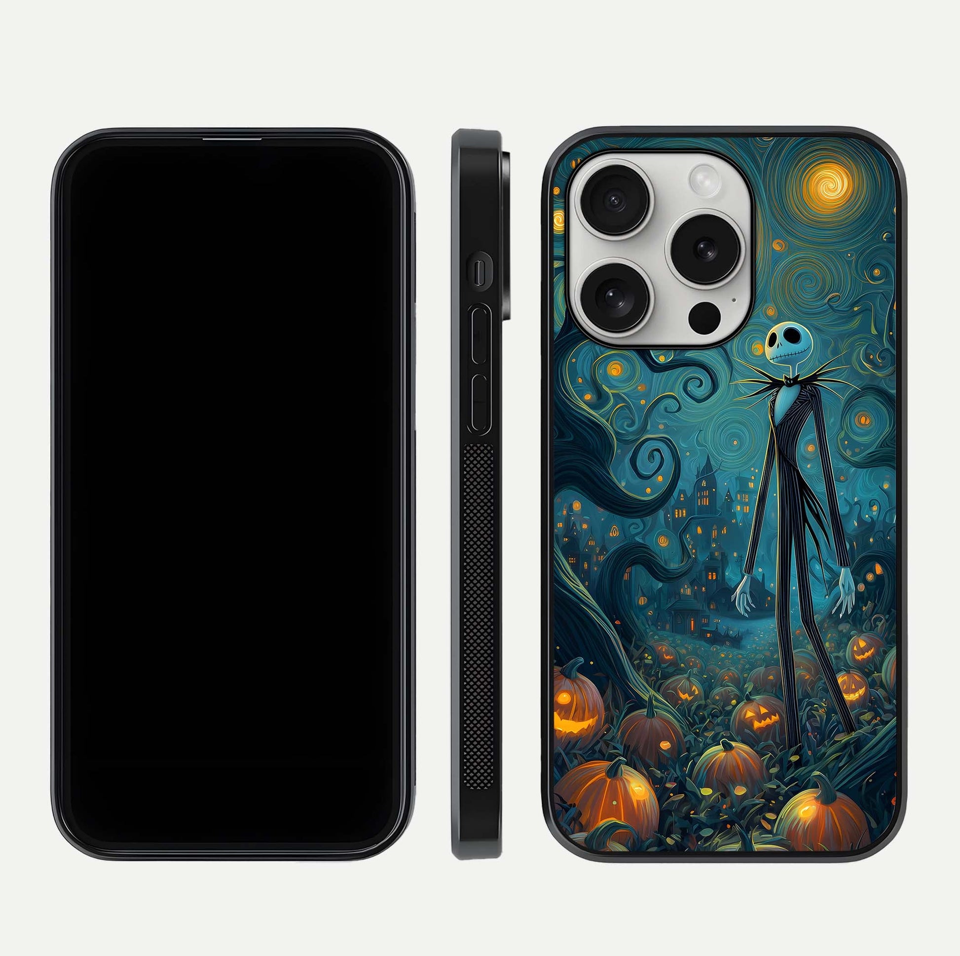 Pumpkin Moonlight Tale Glass Case for iPhone 16 Pro front & back layout showing festive orange tone and edges