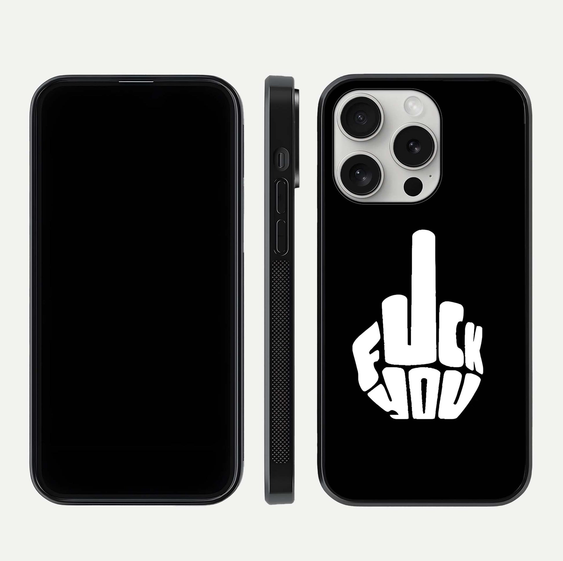 Rebel Mode On Glass Case for iPhone 16 Pro front & back layout showing minimal tone and clean edge fit