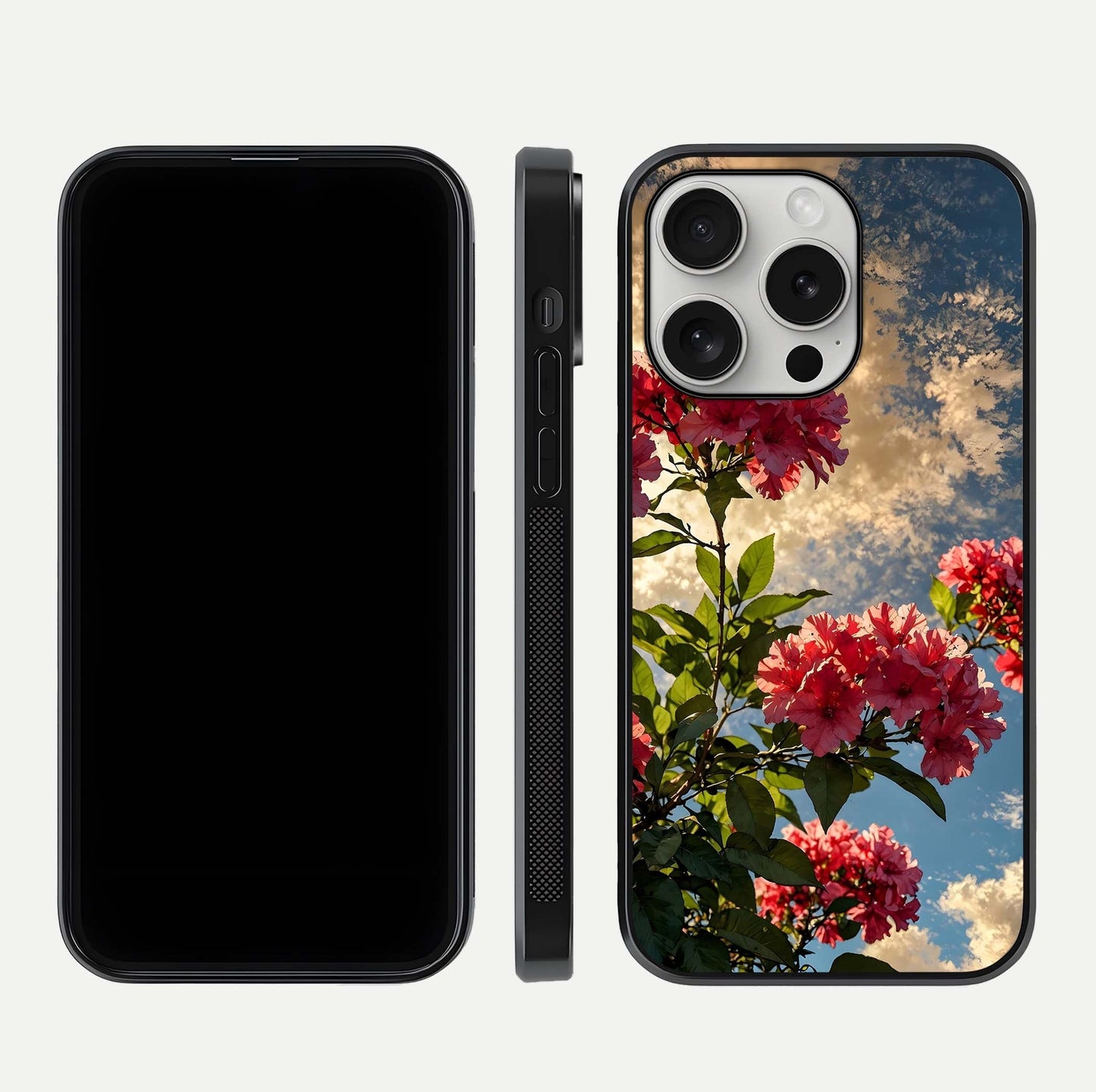 Red Bloom Skies Glass Case for iPhone 16 Pro front & back layout showing soft gradient sky tones and edges