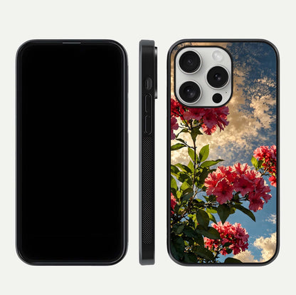 Red Bloom Skies Glass Case for iPhone 16 Pro front & back layout showing soft gradient sky tones and edges