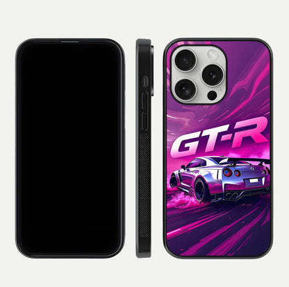 Speed Drift Legend Glass Case for iPhone 16 Pro front & back layout showing bold tones and smooth edges