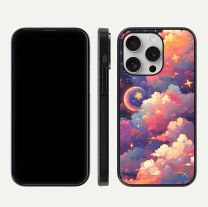 Starlit Dream Clouds Glass Case for iPhone 16 Pro front & back layout showing gradient tones and smooth edge