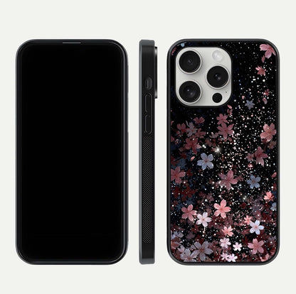 Starlit Flower Dreams Glass Case for iPhone 16 Pro front & back layout showing soft bloom design and curved edge