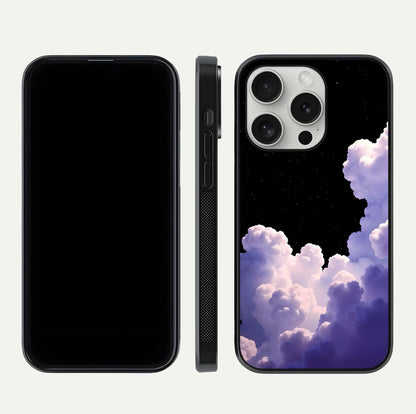 Starlit Night Whispers Glass Case for iPhone 16 Pro front & back layout showing moon tones and curved edges