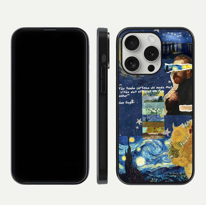 Starry Dream Vision Glass Case for iPhone 16 Pro front & back layout showing star blend and smooth edges
