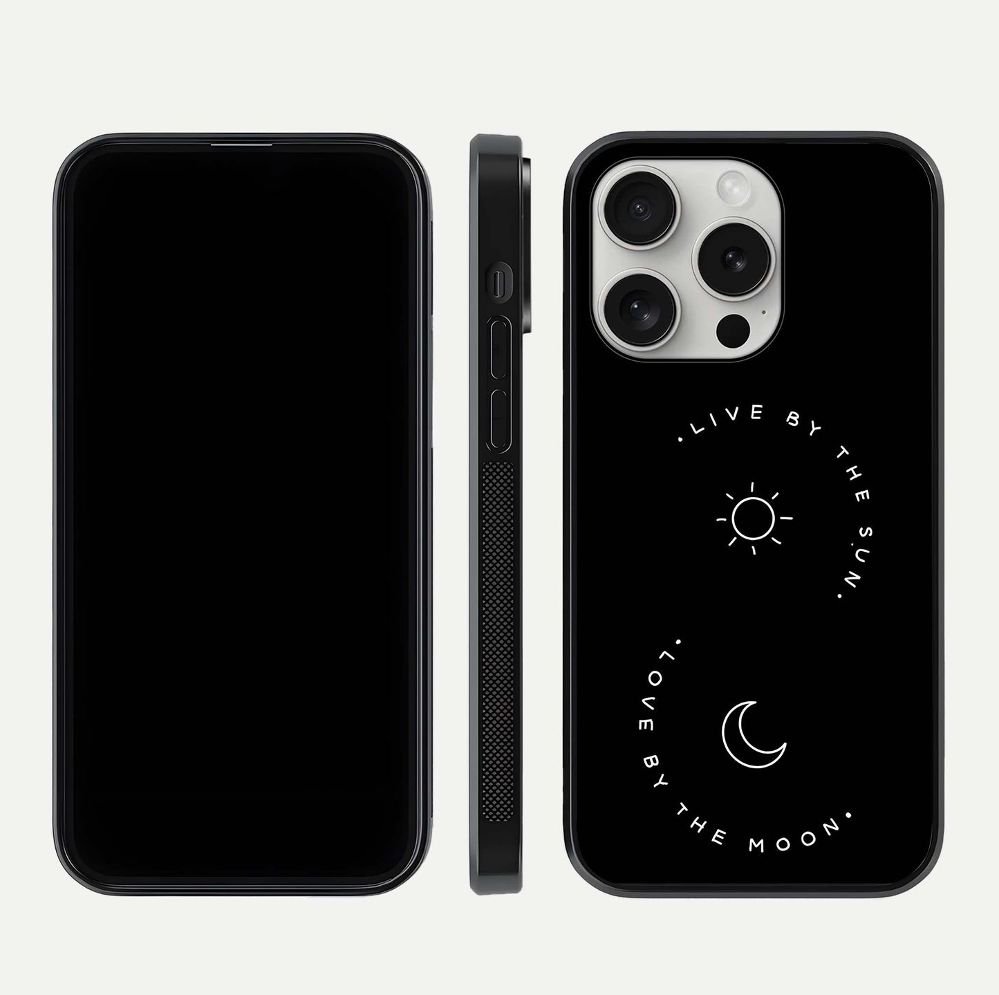 Sun Moon Balance Glass Case for iPhone 16 Pro front & back layout showing smooth gradient and balanced design