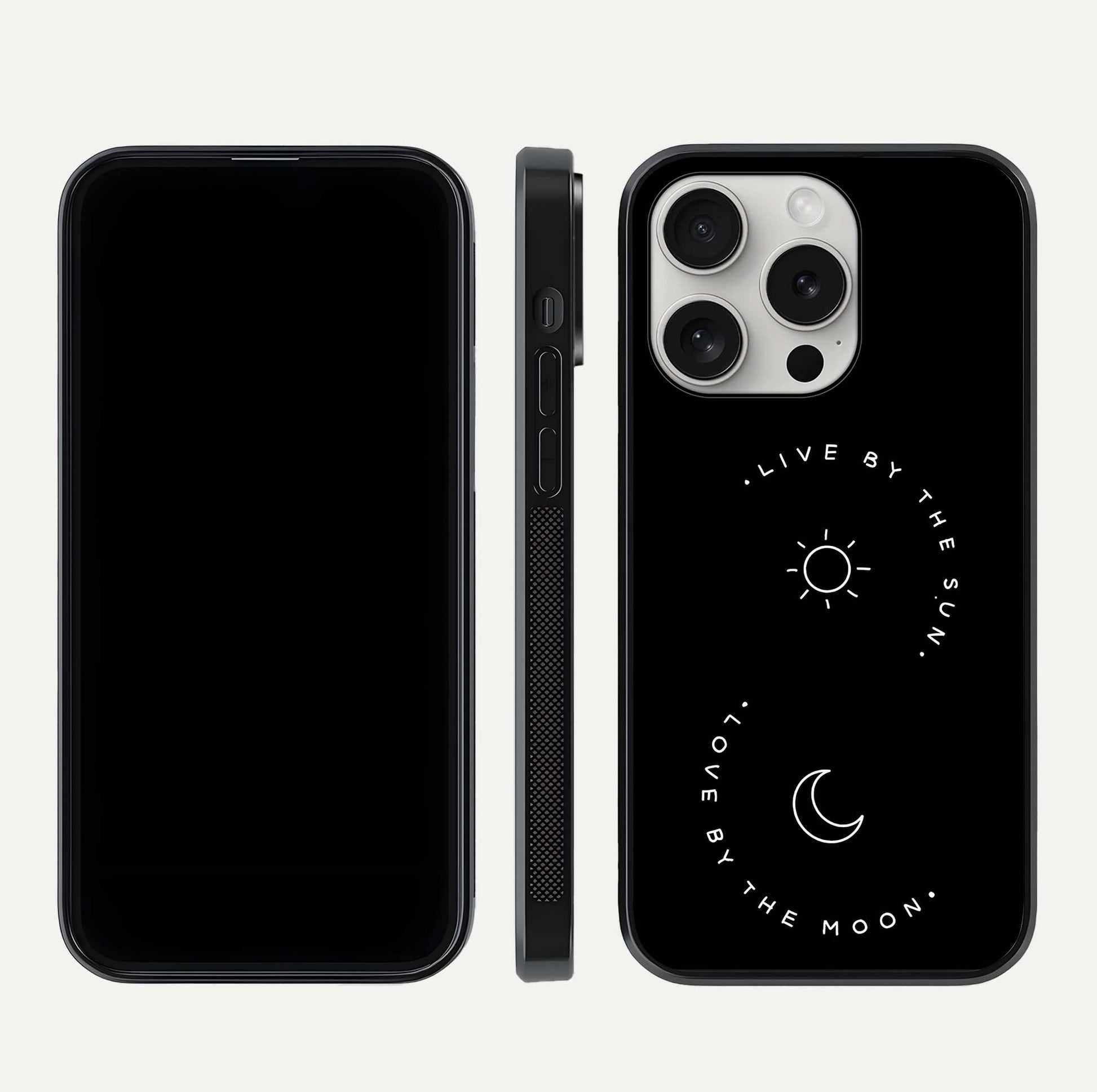 Sun Moon Balance Glass Case for iPhone 16 Pro front & back layout showing smooth gradient and balanced design