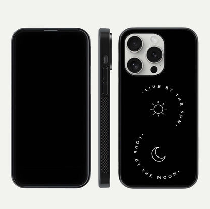 Sun Moon Balance Glass Case for iPhone 16 Pro front & back layout showing smooth gradient and balanced design