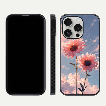 Sunlit Daisy Glow Glass Case for iPhone 16 Pro front & back layout showing vibrant sunlight hues and clean edge