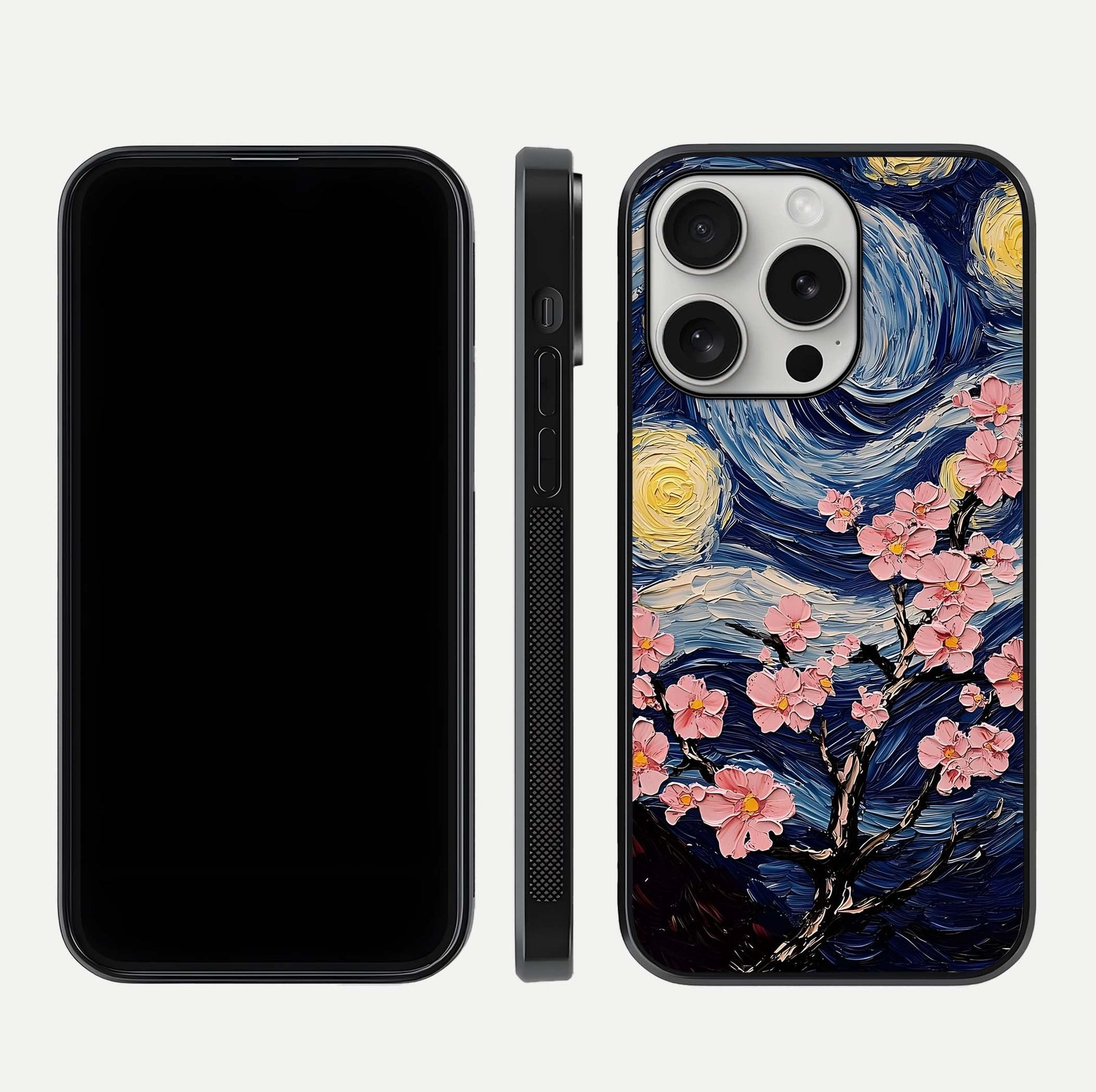 Van Gogh Scenery Glass Case for iPhone 16 Pro front & back layout showing vibrant tones and detailed design