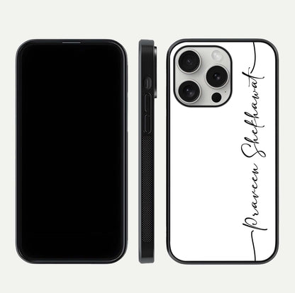 White Tune Custom Name Glass Case for iPhone 16 Pro front & back layout showing clean design and text placement