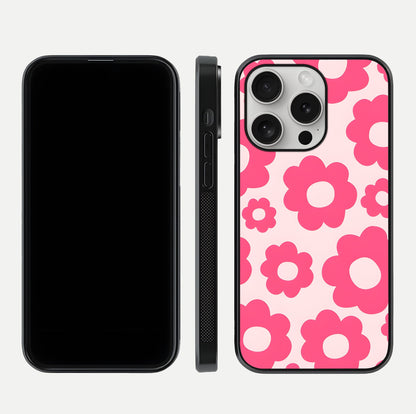Blush Flower Pop iPhone 16 Pro glass phone case front and side layout view showing slim profile and full floral coverage