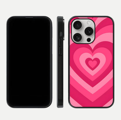 Layered Love Hearts iPhone 16 Pro glass phone case front and side layout view displaying slim profile and full heart design