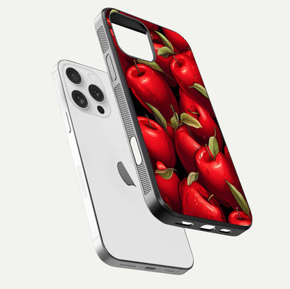 Apple Pattern Glass Case for iPhone 16 Pro floating mockup with smooth edge detailing and pattern clarity
