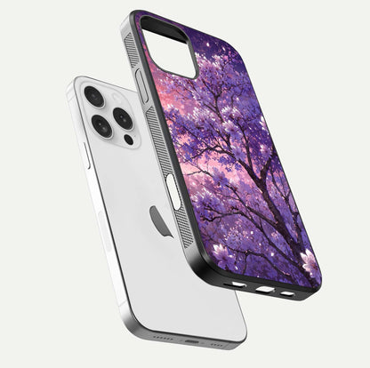 Blossom Tree Glass Case for iPhone 16 Pro floating dual-mockup displaying texture detail and curved edges