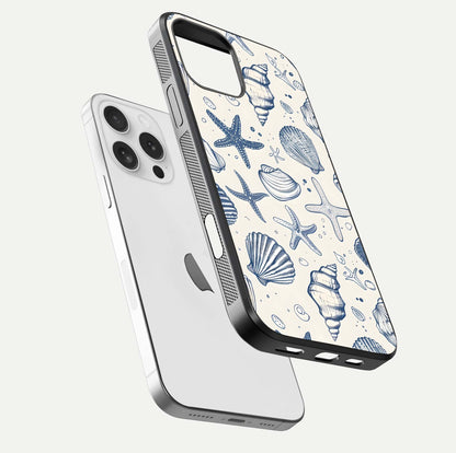 Blue Ocean Outline Glass Case for iPhone 16 Pro floating mockup displaying marine-inspired aesthetic and smooth surface