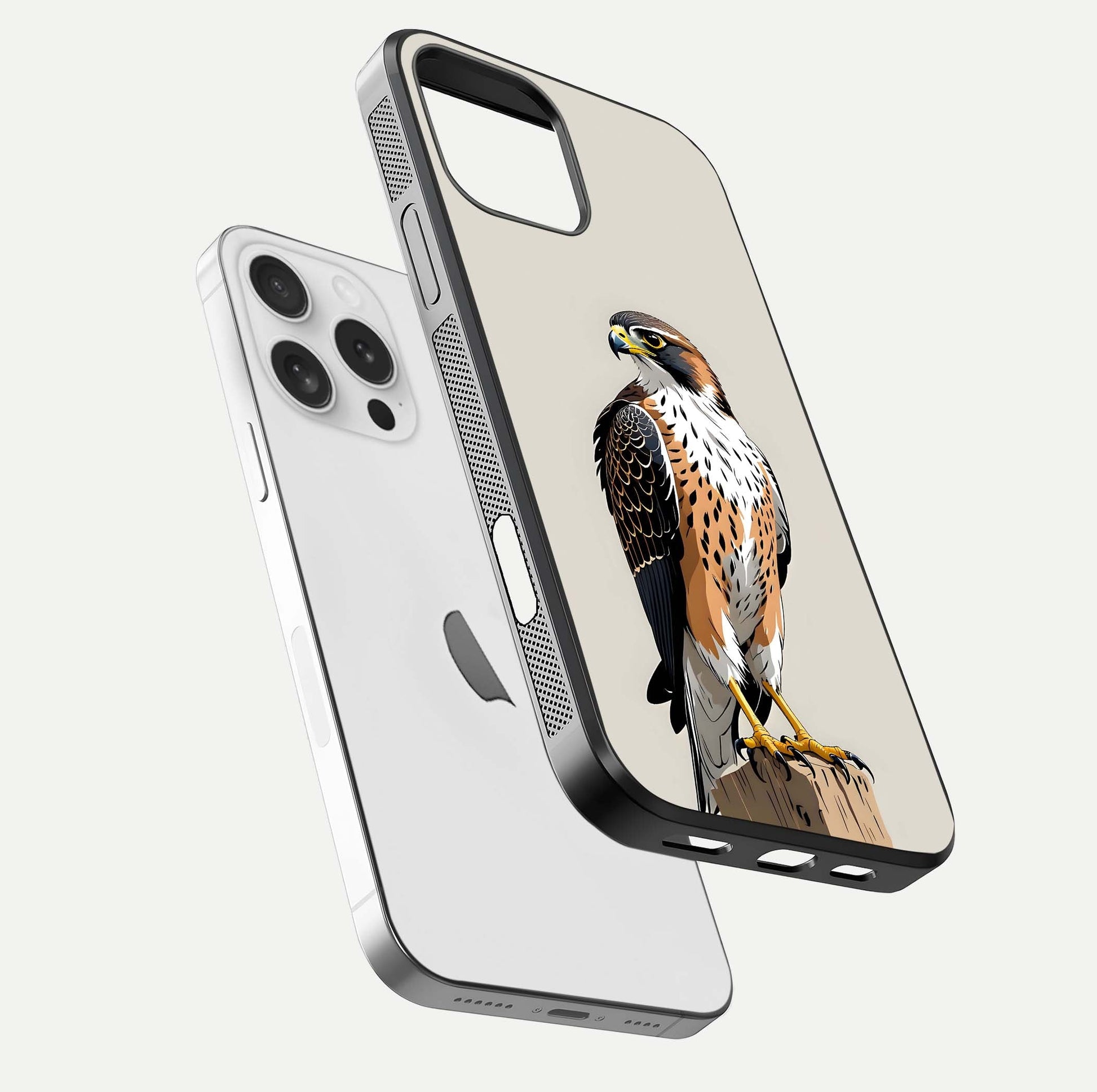 Clever Eagle Glass Case for iPhone 16 Pro floating mockup displaying sharp gloss and art contrast