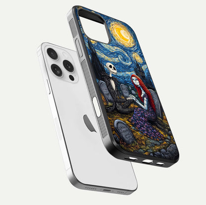 Eternal Night Love Glass Case for iPhone 16 Pro floating mockup showing gloss brightness and romantic vibe