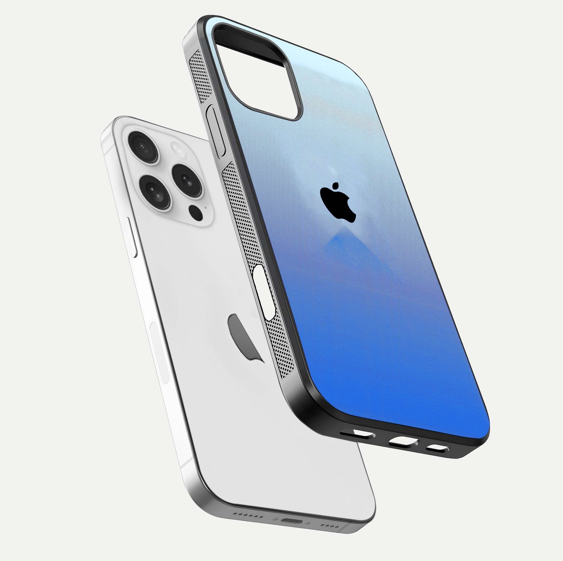 Gradient Apple Vibe Glass Case for iPhone 16 Pro floating dual-view mockup showing gloss polish and gradient blend