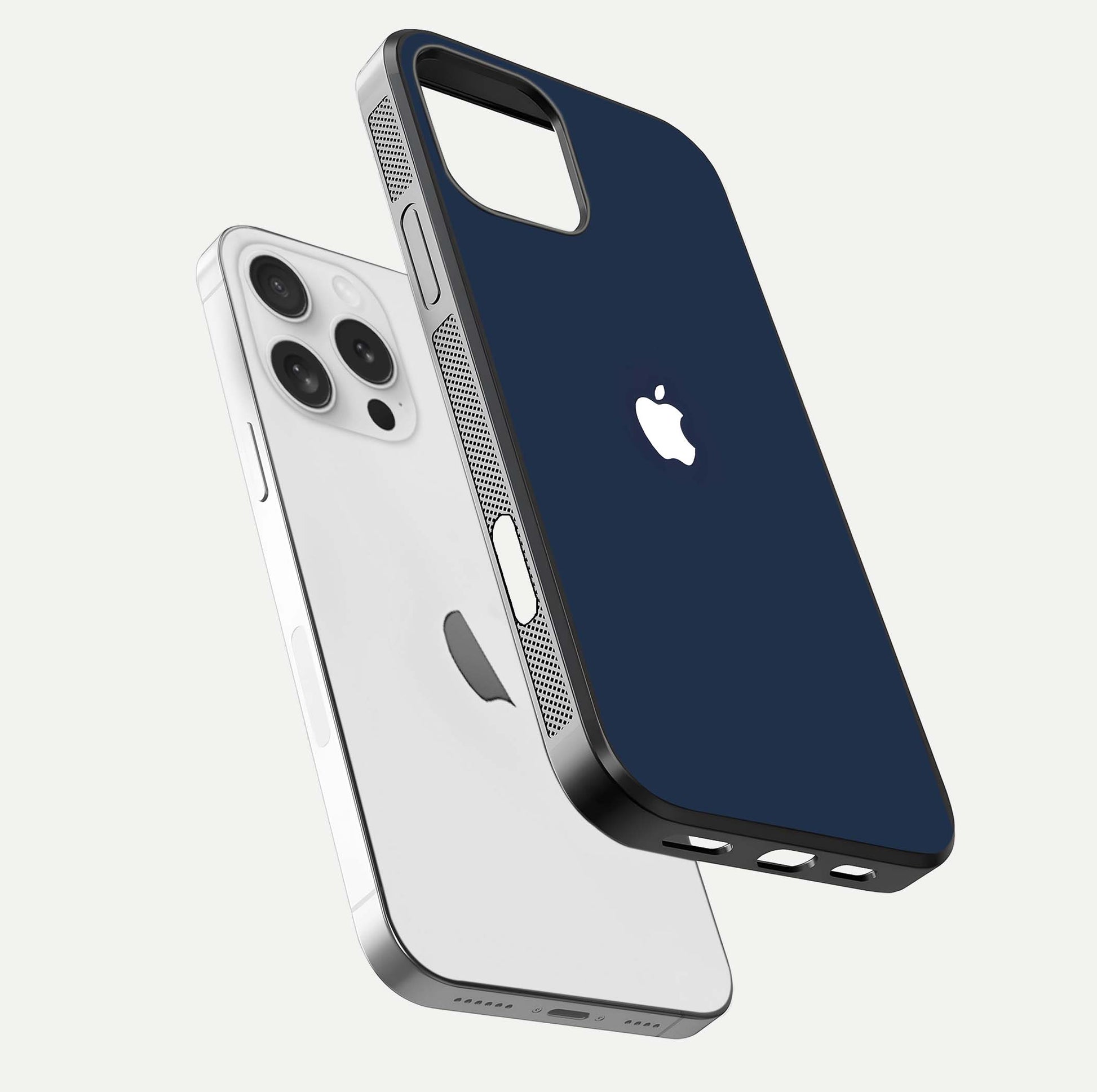 Minimal Apple Night Glass Case for iPhone 16 Pro floating dual-view mockup showing HD shine and minimal style