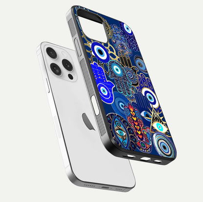 Mystic Palm Guard Glass Case for iPhone 16 Pro floating dual-view mockup showing HD reflection and vivid tone