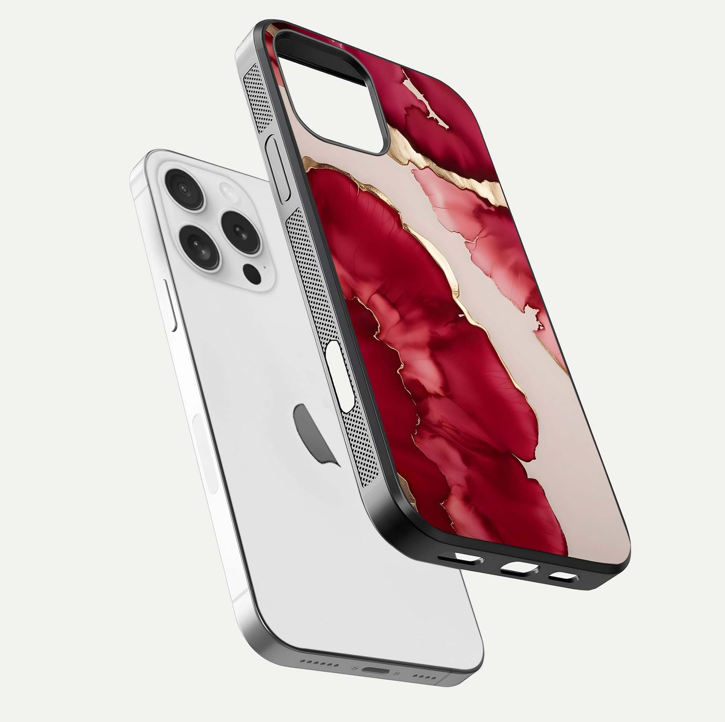Pink & White Marble Glass Case For iPhone 16 Pro