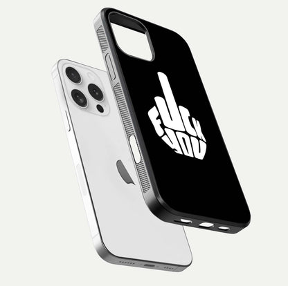 Rebel Mode On Glass Case for iPhone 16 Pro floating dual-view mockup displaying gloss shine and statement art
