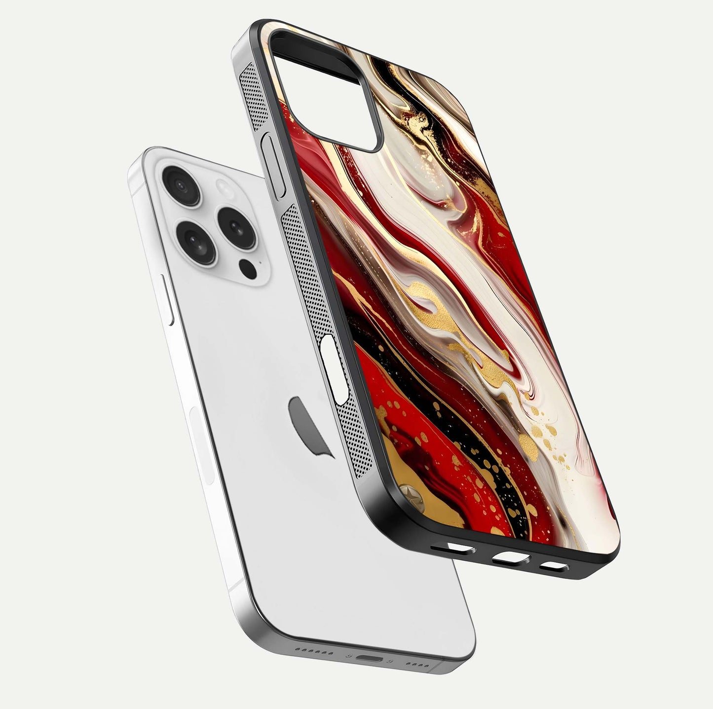 Red & White Marble Glass Case For iPhone 16 Pro