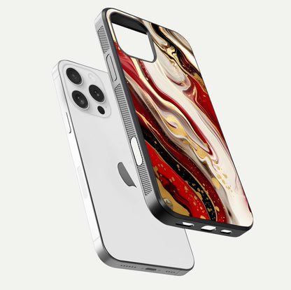 Red & White Marble Glass Case For iPhone 16 Pro
