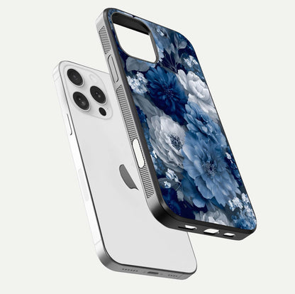 Royal Bloom Garden Glass Case for iPhone 16 Pro floating dual-view mockup displaying gloss and print clarity